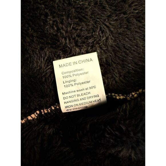 Men's Black Tan Full Zip Crochet Velvet Sherpa Lined Hooded Jacket Large - Picture 7 of 8